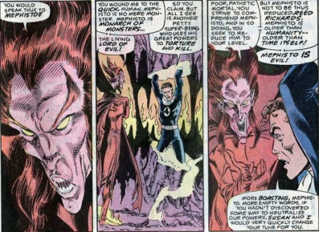 Reed Richards defiant at Mephisto's torture from Fantastic Four #277